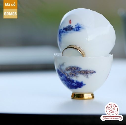 Bộ ấm trà cao cấp sứ trắng Bạch Ngọc Băng Ngưng Đức Hóa G01603