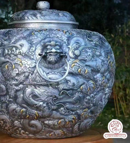 bình nước bạc nguyên chất chế tác thủ công tinh xảo bởi tay nghề đại sư BNB320