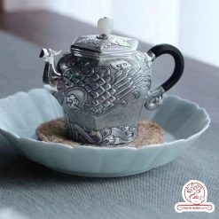 Ấm pha trà bạc nguyên chất cao cấp chế tác thủ công giúp giữ trọn hương thơm và sắc vị trà AB041