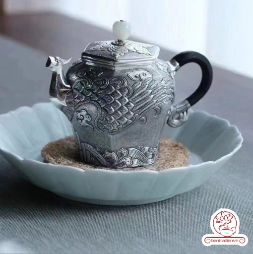 Ấm pha trà bạc nguyên chất cao cấp chế tác thủ công giúp giữ trọn hương thơm và sắc vị trà AB041