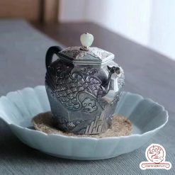 Ấm pha trà bạc nguyên chất cao cấp chế tác thủ công giúp giữ trọn hương thơm và sắc vị trà AB041
