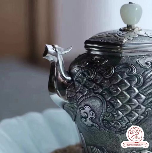 Ấm pha trà bạc nguyên chất cao cấp chế tác thủ công giúp giữ trọn hương thơm và sắc vị trà AB041