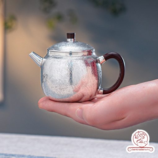 ấm pha trà bạc nguyên chất chế tác thủ công tinh xảo AB050