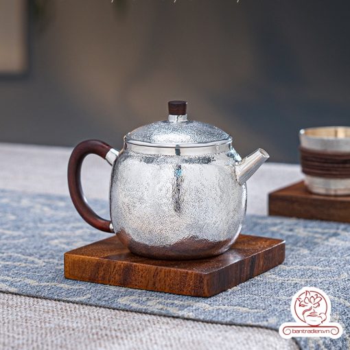 ấm pha trà bạc nguyên chất chế tác thủ công tinh xảo AB050
