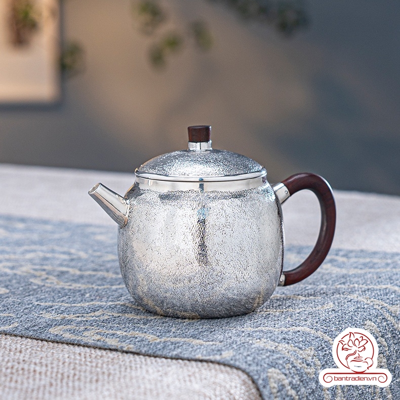 ấm pha trà bạc nguyên chất chế tác thủ công tinh xảo AB050