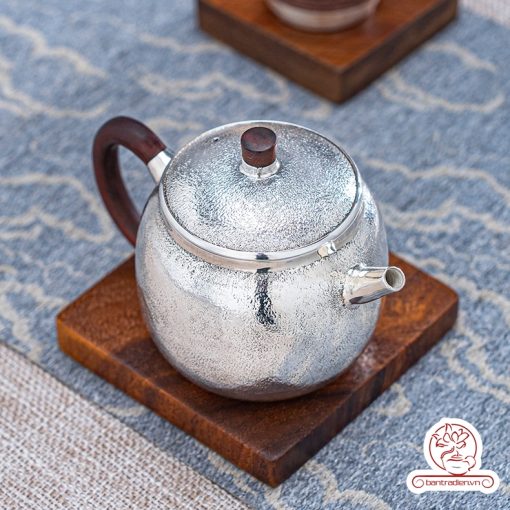 ấm pha trà bạc nguyên chất chế tác thủ công tinh xảo AB050