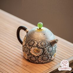 ấm pha trà bạc nguyên chất chế tác thủ công tinh xảo AB051