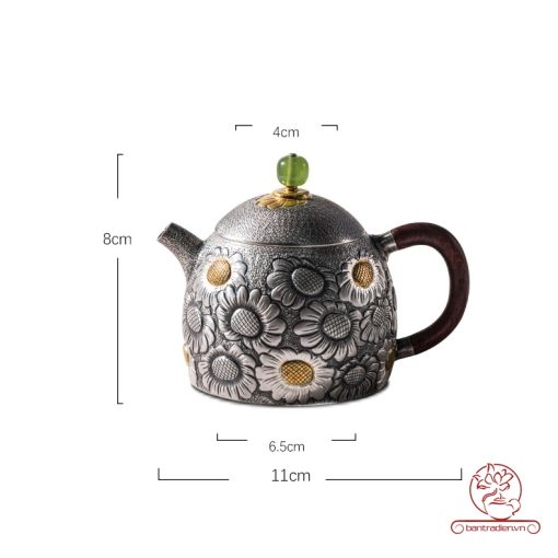 ấm pha trà bạc nguyên chất chế tác thủ công tinh xảo AB051