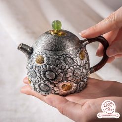 ấm pha trà bạc nguyên chất chế tác thủ công tinh xảo AB051