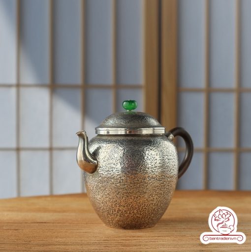 ấm pha trà bạc nguyên chất chế tác thủ công tinh xảo AB052