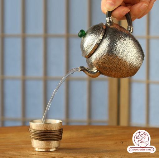 ấm pha trà bạc nguyên chất chế tác thủ công tinh xảo AB052