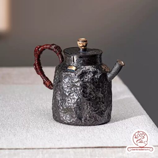 Ấm pha trà bạc 9999 – Kháng khuẩn tự nhiên, giữ vị trà tinh khiết AB053 phong cách bizen