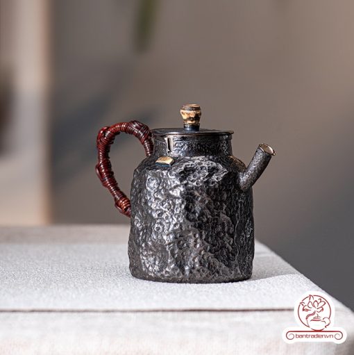 Ấm pha trà bạc 9999 – Kháng khuẩn tự nhiên, giữ vị trà tinh khiết AB053 phong cách bizen