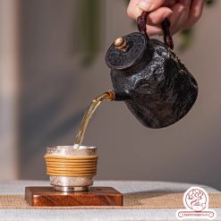 Ấm pha trà bạc 9999 – Kháng khuẩn tự nhiên, giữ vị trà tinh khiết AB053 phong cách bizen