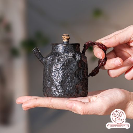 Ấm pha trà bạc 9999 – Kháng khuẩn tự nhiên, giữ vị trà tinh khiết AB053 phong cách bizen