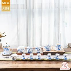 Bộ ấm chén pha trà đạo cao cấp chất liệu bạch sứ cao cấp hạo tiết trúc A208