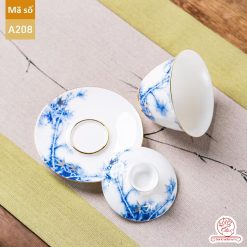 Bộ ấm chén pha trà đạo cao cấp chất liệu bạch sứ cao cấp hạo tiết trúc A208