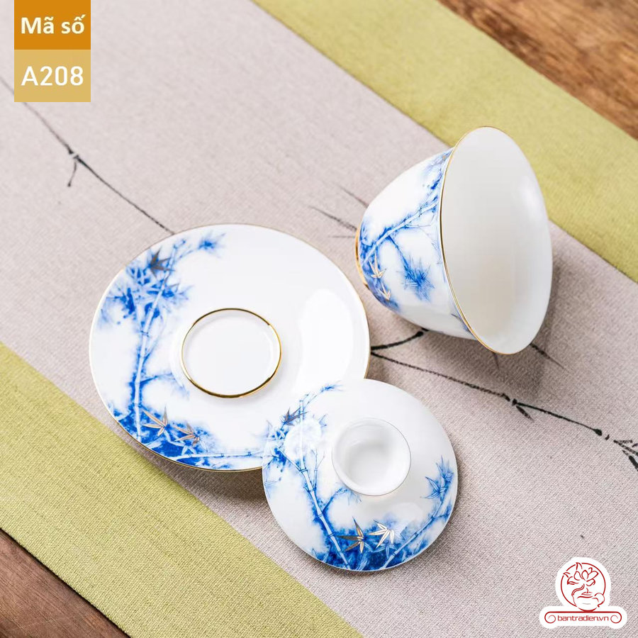 Bộ ấm chén pha trà đạo cao cấp chất liệu bạch sứ cao cấp hạo tiết trúc A208