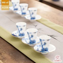 Bộ ấm chén pha trà đạo cao cấp chất liệu bạch sứ cao cấp hạo tiết trúc A208